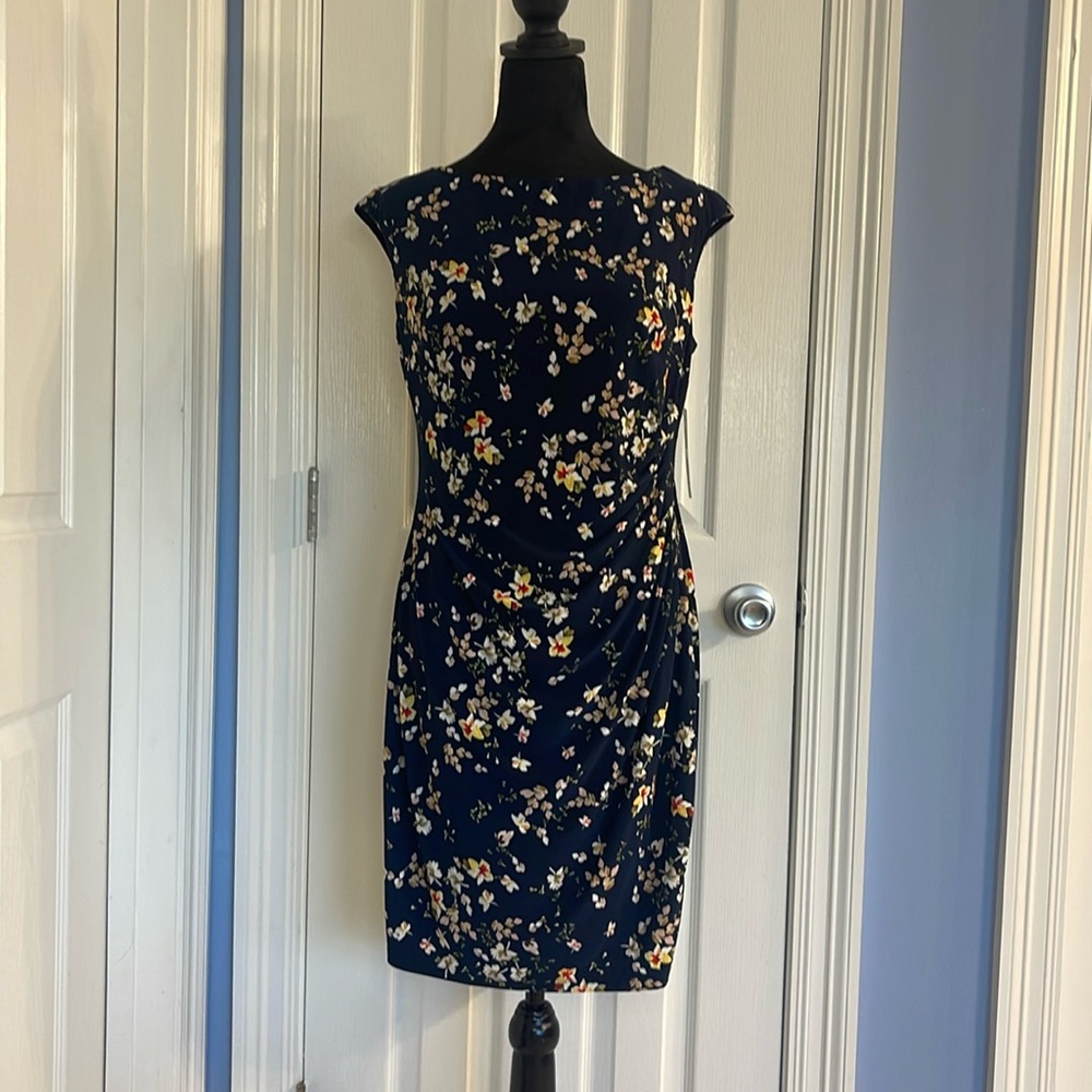 NWT Ralph Lauren Chaps Floral Navy Dress - Sz LP
